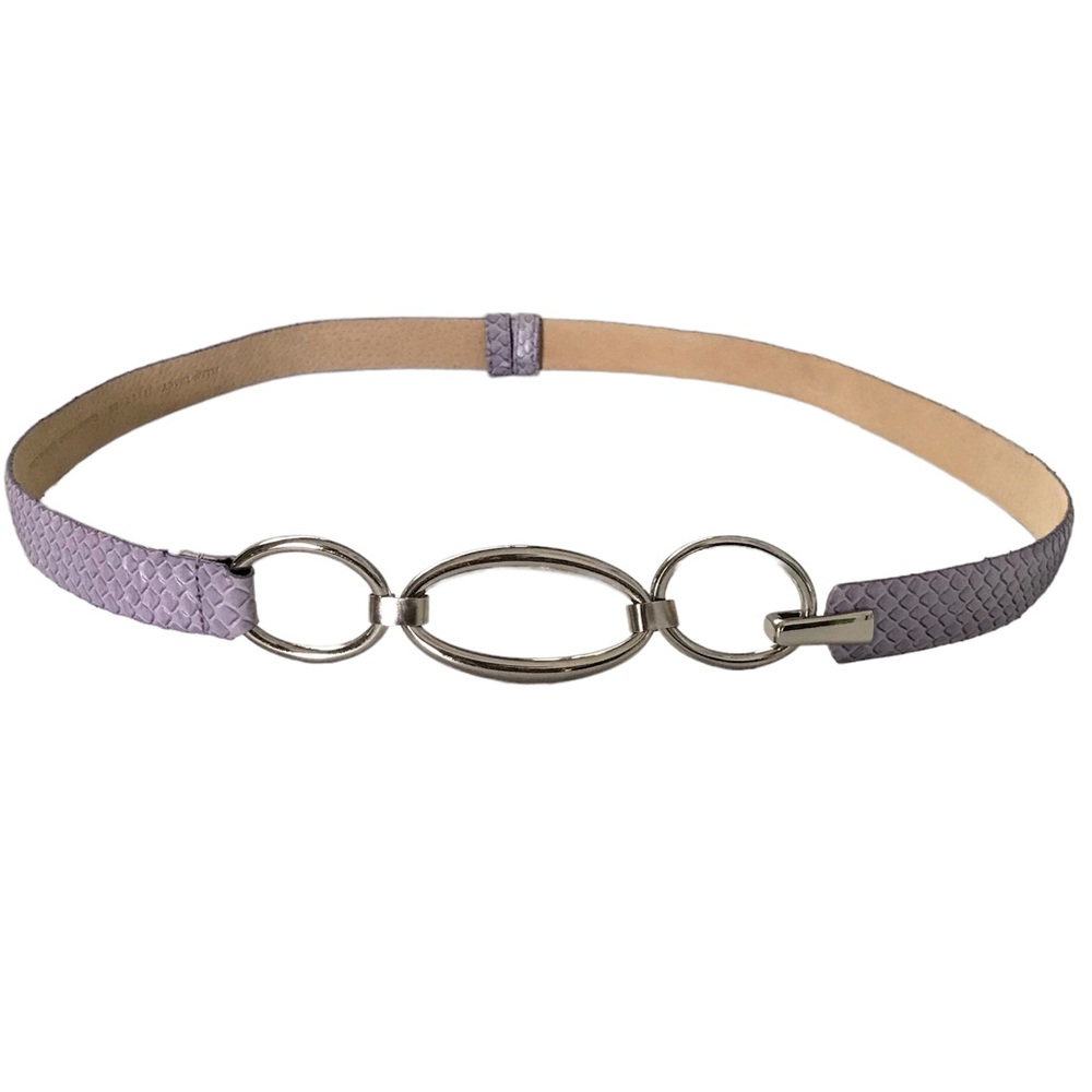 ELLEN TRACY Leather Belt Lavender Silver Ovals Buckle One Size Fits Most 27-43” - Picture 11 of 11